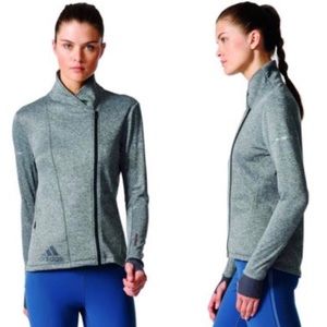 Adidas ClimaHeat asymmetrical heather gray full zip running jacket size medium